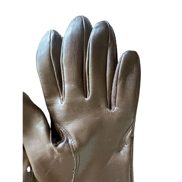 Womans Brown Leather Gloves With 100% Acrylic Lining By Fownes - Picture 3 of 5